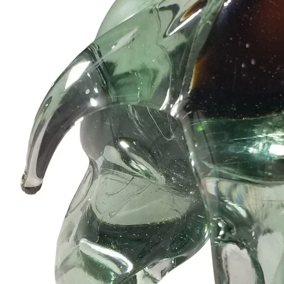 Murano Handblown Green Glass Elephant Figure W/Good Luck White Upward Tusk - Picture 13 of 16